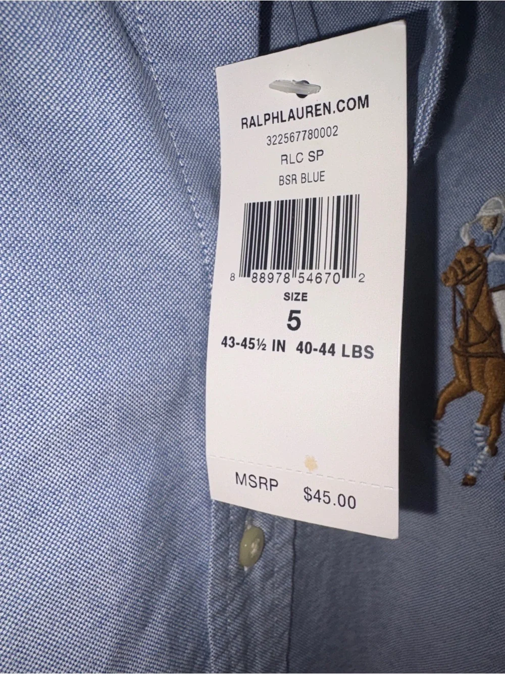 NWT boy's Ralph Lauren big pony oxford cloth shirt sz 5